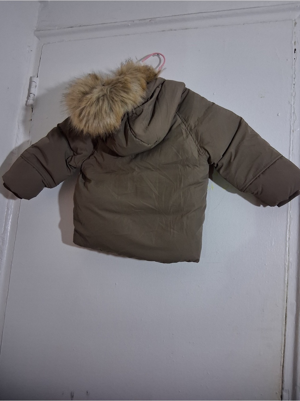 Zara Kids Olive Green Puffer Jacket with Faux Fur Hood